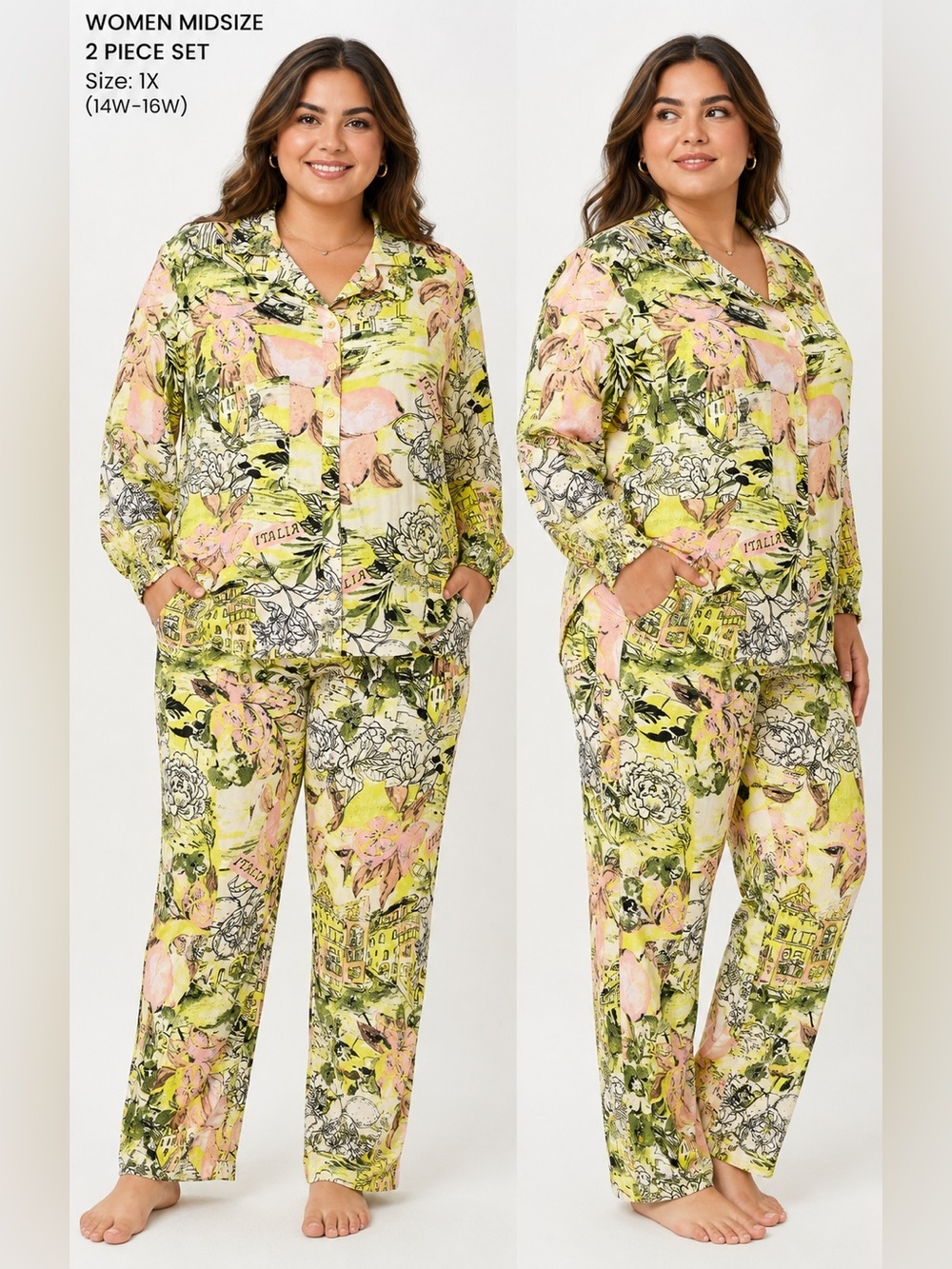 G by Giuliana Yellow and Pink Floral Print Two Piece Set